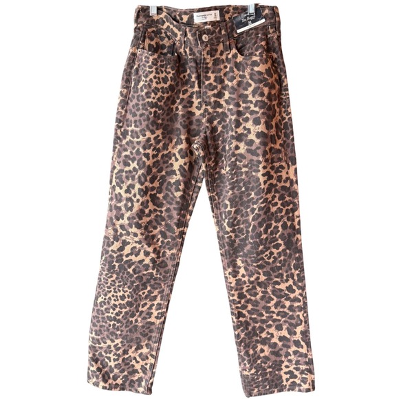 Abercrombie & Fitch Denim - Abercrombie & Fitch Baggy Leopard Print Jeans Curve Love Womens 24 Short  NEW